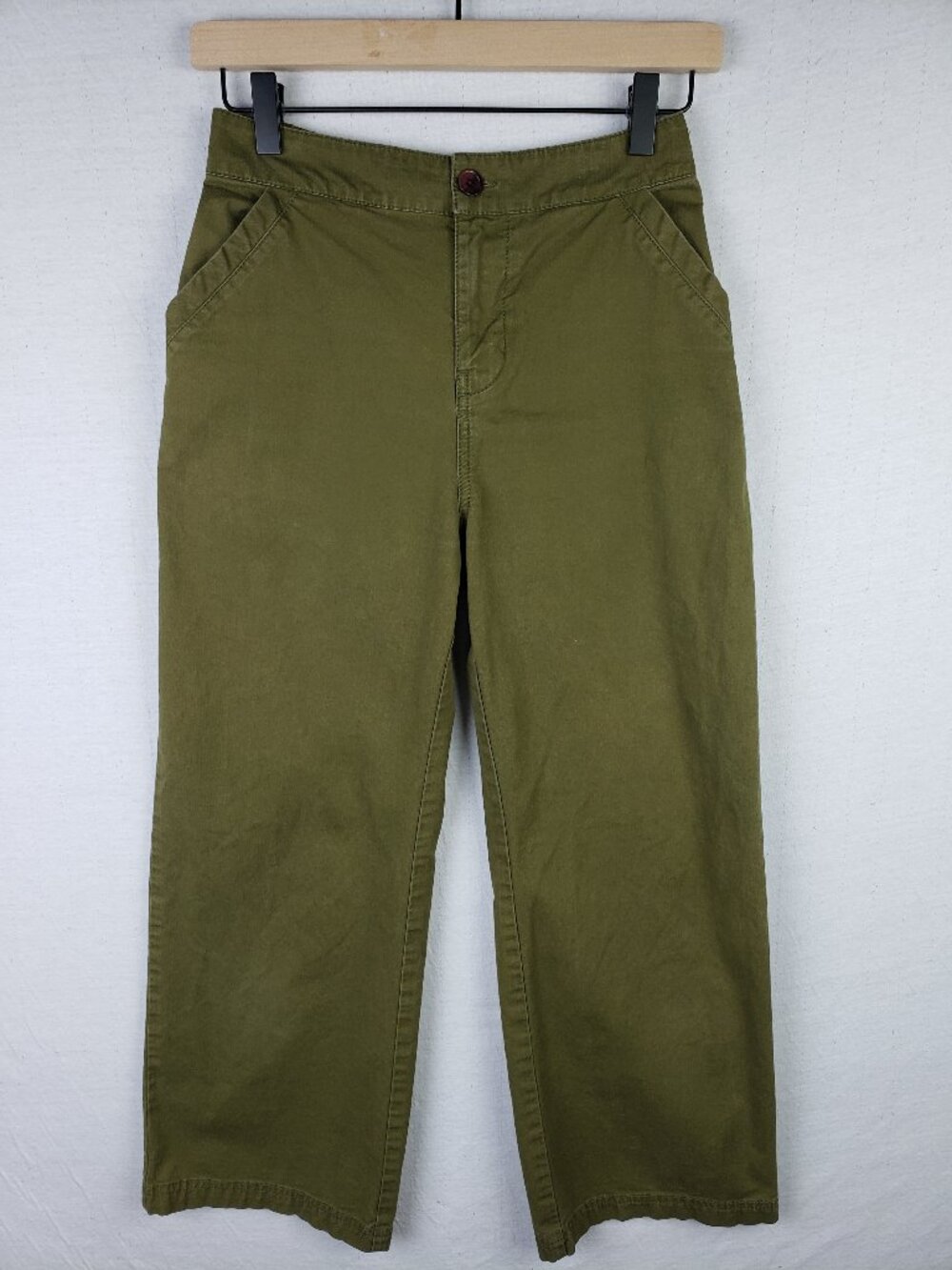 Pact Wide Leg Ankle Crop Pants Organic Cotton Olive Green size S Minimalist